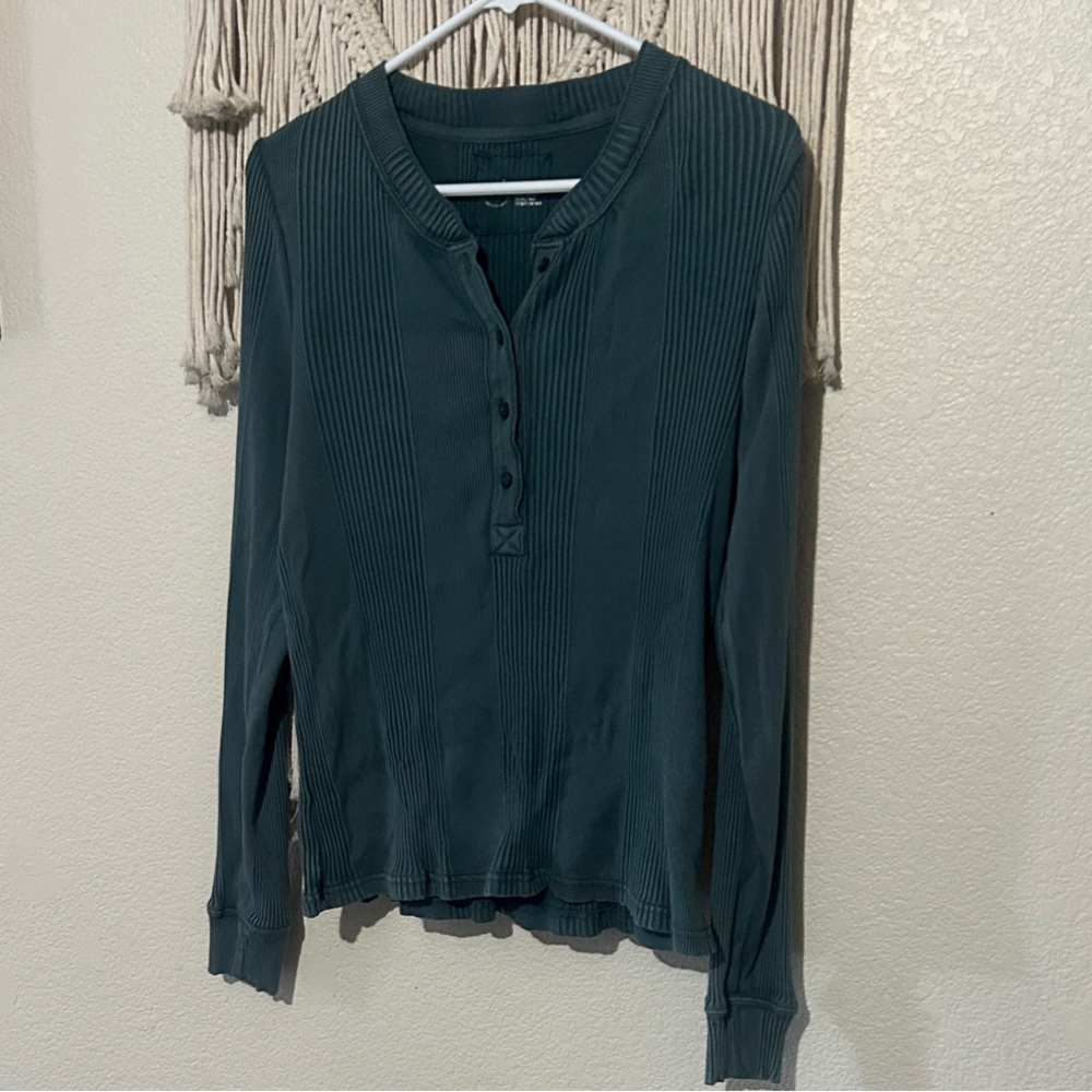 Aerie Teal Ribbed Button-Down Shirt
